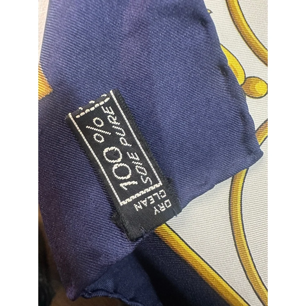 Women's Celine One Size White Navy Blue Carriage Print Silk Scarf